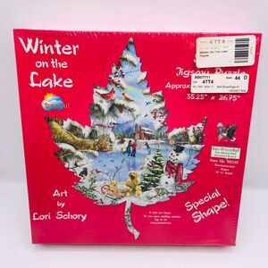 Winter On The Lake 1000 Pc Maple Leaf Shaped JIGSAW PUZZLE Lori Schory Christmas